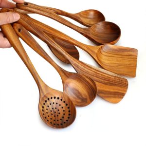 Natural Teak Wood Spoons & Kitchen Utensils set of 7  |  Food Processors Food Processors Clear