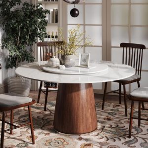 Nature Wood Walnut Stone Round Lazy Susan Dining Table  |  Kitchen and Dining Tables Kitchen & Dining Tables Kitchen & Dining Tables