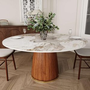 Nature Wood Walnut Stone Top Large Round Dining Table for 6-8 people  |  Kitchen and Dining Tables Kitchen & Dining Tables Kitchen & Dining Tables