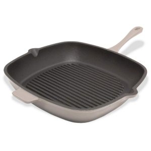 Neo 11″ Cast Iron Square Grill Pan, Oyster  |  Grill Pans and Griddles Grey