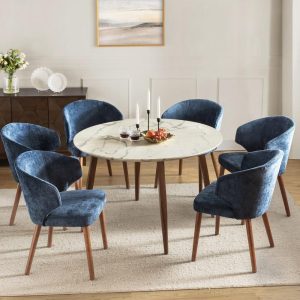 Nina Dining Chair with Wing Back Solid Wood Legs Set of 6 by   |  Kitchen and Dining Chairs Kitchen & Dining Chairs Blue, White