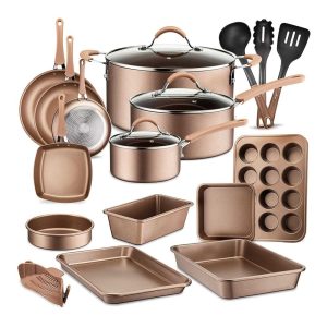 Nonstick Cooking Kitchen Cookware Pots and Pans, 20 Piece Set, Bronze – 13 x 6.30 x 3.15 inches  |  Cookware Sets Cookware Sets Cookware Sets