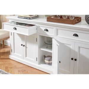 NovaSolo Halifax Coastal White Buffet with 5 Doors 3 Drawers | Solid Mahogany Frame | 70.87 x 19.69 x 33.46  |  Buffets and Sideboards Buffets & Sideboards Buffets & Sideboards