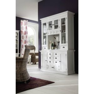 NovaSolo Halifax Coastal White Kitchen Hutch Cabinet | Solid Mahogany Frame | 57.09 x 19.69 x 86.61  |  Pantry Cabinets Kitchen Furniture Pantry Cabinets