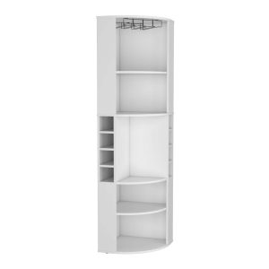 Oban Corner Bar Cabinet with Five Shelves , Eight Bottle Cubbies  |  Home Bars Home Bars Beige, Black, White