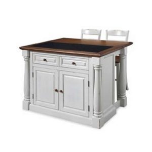 Off-White Kitchen Island with Granite Top and 2 Stools  |  Kitchen Carts Kitchen Carts Kitchen Carts