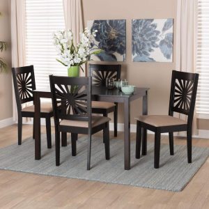 Olympia Modern styled Fabric Upholstered and Brown Finished Wood Dining Set  |  Kitchen and Dining Sets Kitchen & Dining Sets Brown