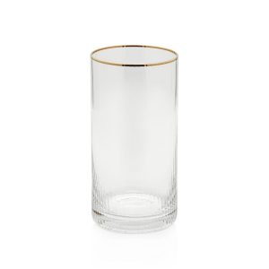 Optic Highball Glasses with Gold Rim, Set of 6  |  Drinking Glasses Dinnerware Clear