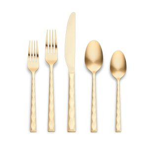 Ornative Rooney 18/0 Stainless Steel 20 Pieces Flatware Set – 10.63″ H x 6.69″ W x 2.76″ D  |  Flatware Dinnerware Black, Gold, Silver