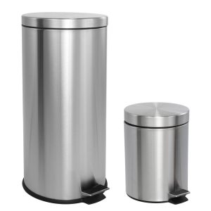 Oscar 8-Gallon Step-Open Trash Can with FREE Mini Trash Can, Stainless Steel  |  Kitchen Trash Cans Kitchen Storage Black, Silver