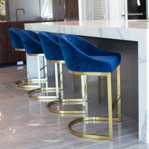 Otus 26″ Counter Height Gold Brass Velvet Mid-Century Bar Stool  |  Counter and Bar Stools Counter & Bar Stools Black, Blue, Grey