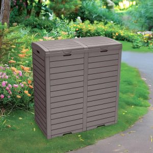 Outdoor Waterproof Resin Waste Bin with Double-Bucket for Patios, Decks and Backyards  |  Kitchen Trash Cans Kitchen Storage Black, Grey