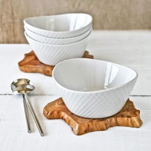 Over and Back Diamond What a Dish Set of 4 Textured Porcelain Bowls  |  Bowls Bowls Bowls