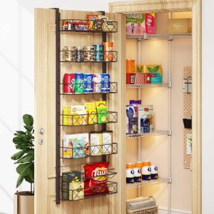 Over the Door Metal Pantry Organizer with 6 Adjustable Baskets,Bronze  |  Pantry Organizer Kitchen Storage Brown