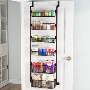 Over the Door Pantry Organizer, Heavy-Duty Metal Hanging Kitchen Spice Rack  |  Pantry Organizer Kitchen Storage Brown