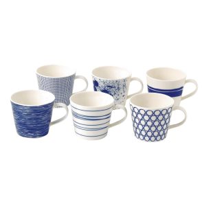 Pacific Accent Mixed Patterns 15-ounce Mugs, Set of 6  |  Mugs Dinnerware Blue, White