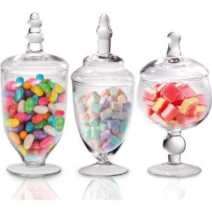 Palais Glassware Clear Glass Apothecary Jars – Set of 3 – Wedding Candy Buffet Containers  |  Kitchen Canisters Kitchen Canisters Clear