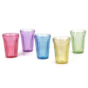 Pastel Collection Faceted Drinking Glasses Set of 4 – 8.3 fl oz  |  Drinking Glasses Dinnerware Blue, Green, Pink, Purple, Turquoise, Yellow