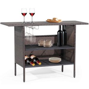 Patio Rattan Wicker Bar Height Counter Table Storage Shelf  |  Bar Tables Bar Tables Bar Tables