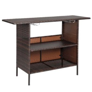 Patio Wicker Bar Table with Cup Holder  |  Bar Tables Bar Tables Bar Tables