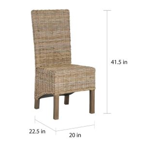 Pembrooke Natural Woven Wicker Dining Chair (Set of 2) – 20″ W x 22.5″ L x 41.5″ H  |  Kitchen and Dining Chairs Kitchen & Dining Chairs Brown