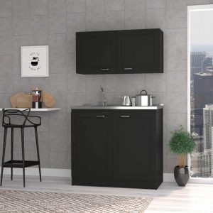 Perseus Cabinet Set, Two Parts Set  |  Pantry Cabinets Kitchen Furniture Black, Grey, White