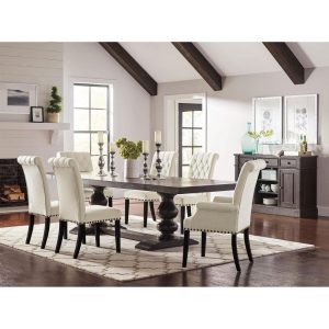 Phelps Rectangular Trestle Dining Set Antique Noir and Beige  |  Kitchen and Dining Sets Kitchen & Dining Sets Black, Grey