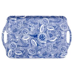 Pimpernel Blue Room Sunflower Large Melamine Handled Tray – 18.9″ x 11.6″  |  Serveware Dinnerware Blue, White