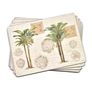 Pimpernel Vintage Palm Study Placemats Set of 4 – 15.7 inches x 11.7 each  |  Serveware Dinnerware Beige, Green