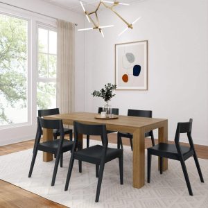 Plank and Beam 72″ Modern Solid Wood Dining Table and Chairs  |  Kitchen and Dining Sets Kitchen & Dining Sets Beige, Black, Brown, White