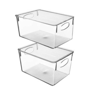 Plastic Storage Clear Bins w/ Lid, Stackable Pantry Box Bin Containers  |  Food Storage Containers Food Storage Containers Clear