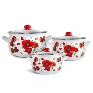 Poppies Enameled Deep Casserole Set of 3  |  Bakeware Bakeware Bakeware