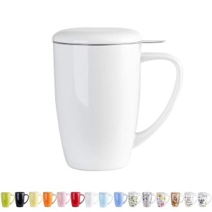 Porcelain Insulated Tea Mug with Infuser, 13 oz.  |  Mugs Dinnerware Black, Blue, Brown, Green, Multi, Pink, Red, White, Yellow