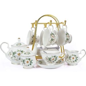 Porcelain Tea Set Tea Cup Set 22-Piece  |  Serveware Dinnerware Serveware