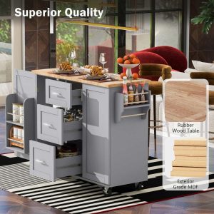 Portable Kitchen Island on Wheel Grey-Blue Rectangular Storage Cabinet  |  Kitchen Carts Kitchen Carts Grey