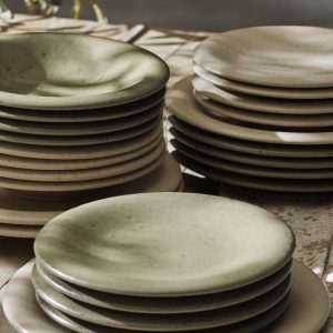 Porto by  Aro Stoneware Dinnerware Set, Crafted in Portugal, Scratch-Resistant  |  Dinnerware Sets Dinnerware Beige, Green