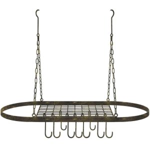 Pot and Pan Rack for Ceiling w/ Hooks  |  Pot Racks Kitchen Storage Brown, Silver