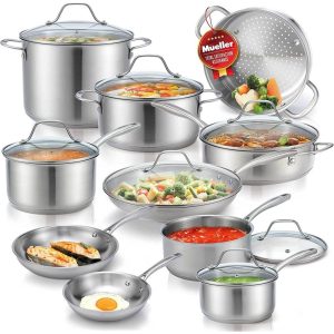 Pots and Pans Set 17-Piece, Ultra-Clad Pro Stainless Steel Cookware Set, Ergonomic and EverCool Stainless Steel Handle  |  Cookware Sets Cookware Sets Cookware Sets