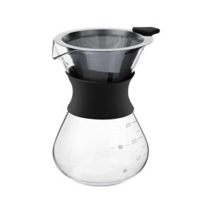 Pour Over Coffee Maker w/ Stainless Steel Filter and Silicone Sleeve – 13.5 fl oz  |  Coffee Makers Coffee & Tea Black, Clear