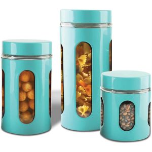 Premius Airtight 3-Piece Kitchen Glass Canister Set – N/A  |  Kitchen Canisters Kitchen Canisters Black, Blue, Red, Silver