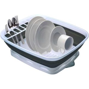 Prepworks by  Collapsible Dish Rack with Drain Board, CDD-100, Perfect For RV Sink, Camping Dish Tub  |  Kitchen Tools Kitchen Tools Grey