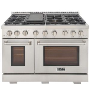 Professional 48 in. 6.7 cu. ft. Double Oven Natural Gas Range with 25K Power Burner, Convection Oven in Stainless Steel  |  Major Appliances Kitchen Appliances Black, Grey, Stainless Steel, White