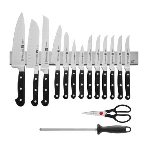 Professional “S” 16-pc Knife Set With 17.5″ Stainless Magnetic Knife Bar – Black  |  Knife Sets