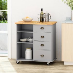 Provence Contemporary Kitchen Cart with Wheels by  – 31.50″ W x 17.75″ D x 34.50″ H  |  Kitchen Carts Kitchen Carts Black, Grey, White