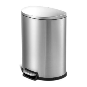 Qualiazero 50L / 13.2 Gallon D-Shape Step Can  |  Kitchen Trash Cans Kitchen Storage Black, Silver