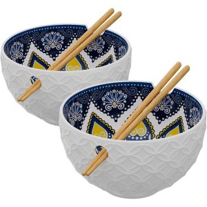 Ramen Bowl with Chopsticks Set of 2  |  Bowls Bowls Blue, Yellow