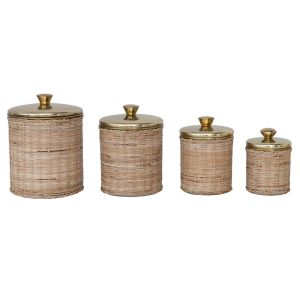 Rattan Wrapped Stainless Steel Canisters – 6.3″L x 6.3″W x 8.8″H  |  Kitchen Canisters Kitchen Canisters Gold