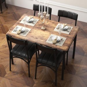 Rectangular Dining Table Set for 4 with Upholstered Chairs  |  Kitchen and Dining Sets Kitchen & Dining Sets Black, Brown, Grey