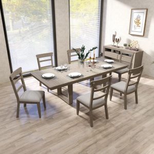 Rectangular Wood Extendable Dining Table Set Stretchable Farmhouse Dining Cabinet for Dining  |  Kitchen and Dining Sets Kitchen & Dining Sets Grey