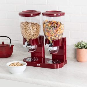 Red 35 Oz Double Dry Food Dispenser  |  Kitchen Canisters Kitchen Canisters Kitchen Canisters